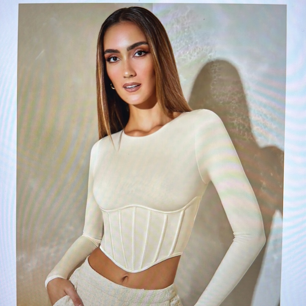 OhPolly- Long Sleeve Corset Top in Stone